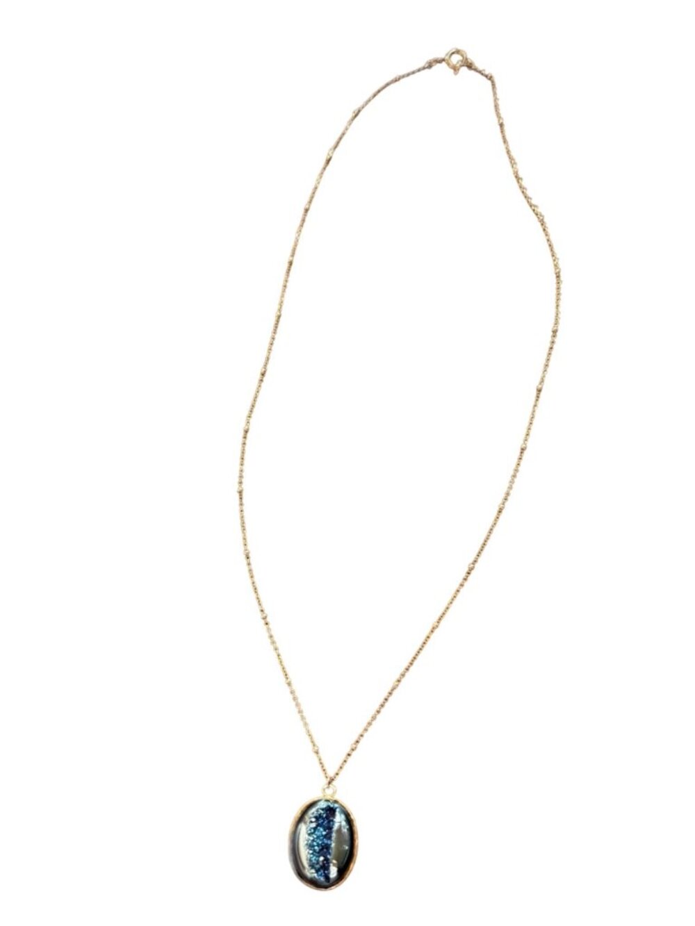 Gold-Plated Necklace With Oval Pendant & Blue Druzy Stone Accent